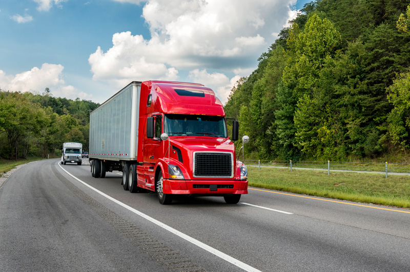 Red truck on highway